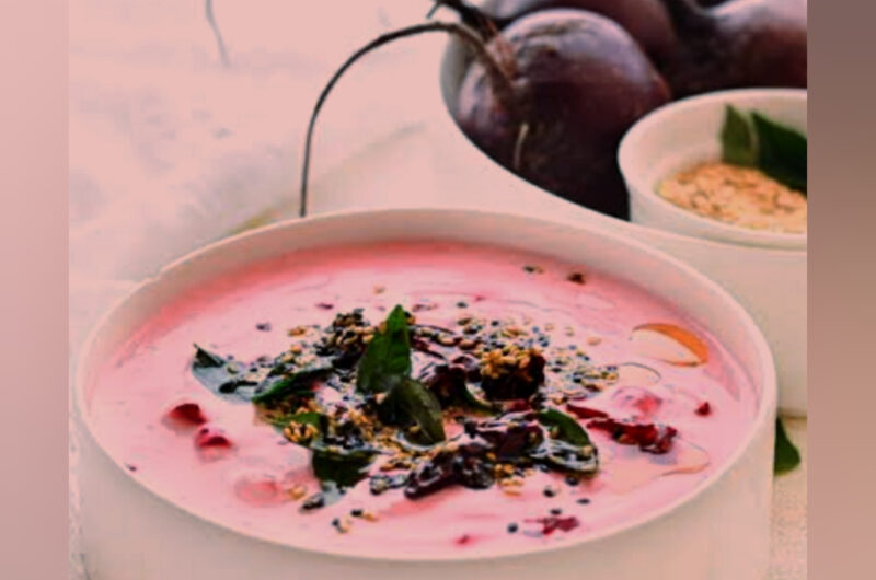 Beetroot raita ( curd dip with beetroot )